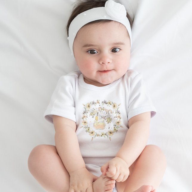 Honey Bees, Fairy & Baby Bees In Seamless Pattern Baby Bodysuit (Honey Bees, Fairy & Baby Bees In Seamless Pattern Baby Bodysuit)