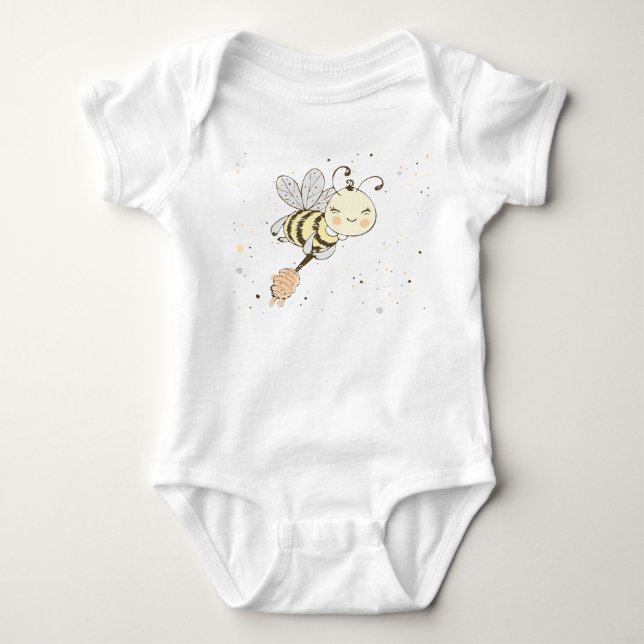 Honey Bees, Fairy & Baby Bees In Seamless Pattern Bodysuit (Front)