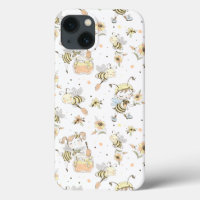 Honey Bees, Fairy & Baby Bees In Seamless Pattern