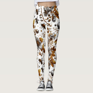 honey bees  florals and leaves pattern doodle art leggings
