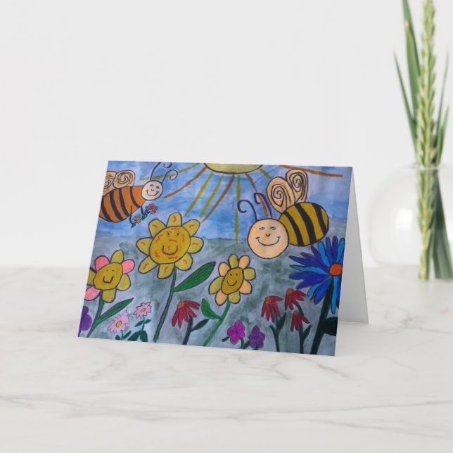 Honey Bees & Flowers Greeting Card (Front)