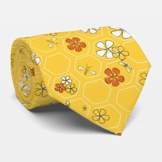 Honey Bees flowers on honey comb, yellow Tie