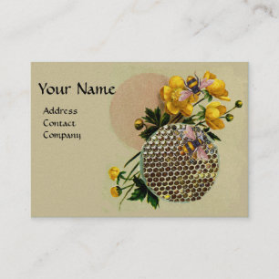 HONEY BEES,HONEYCOMB AND BUTTERCUPS MONOGRAM Pearl Business Card