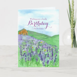 Honey Bees Lavender Field Happy Birthday Sister Card