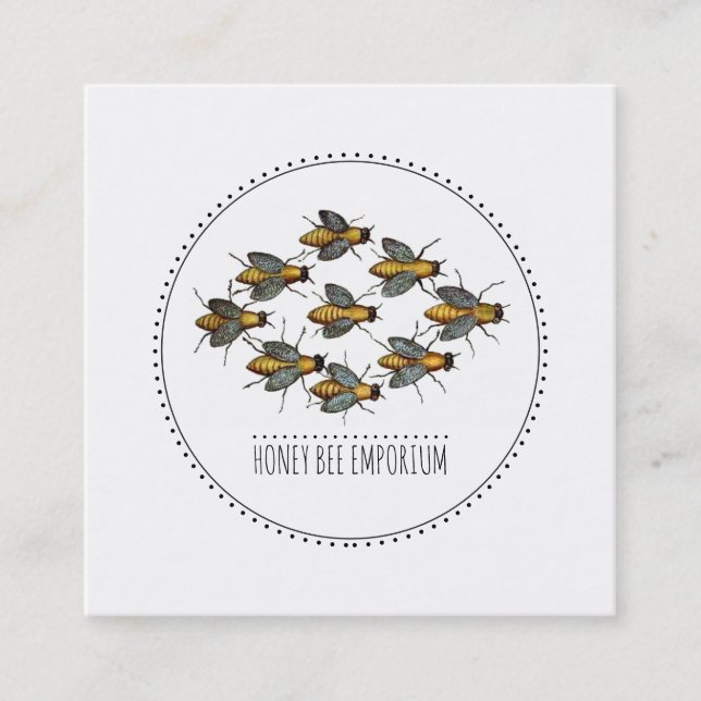 Honey Bees Logo Apiary Beekeeper Square Business Card (Front)
