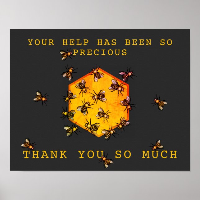 Honey Bees Modern Black Customisable Thank You Poster (Front)