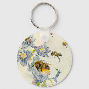 Honey Bees & Morning Glory Flowers EZ2 Customise Key Ring