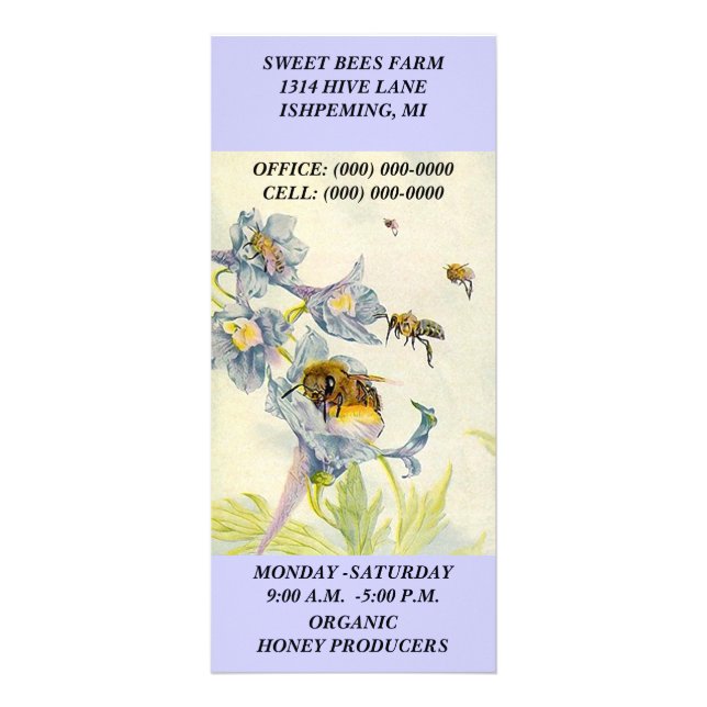 HONEY BEES & MORNING GLORY FLOWERS Rack Cards (Front)