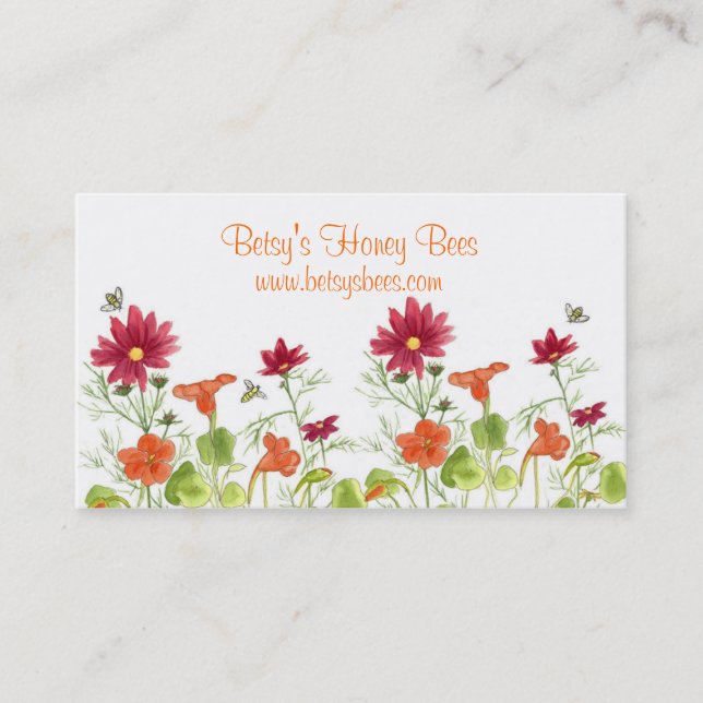Honey Bees Nasturtium Red Painted Daisy Business Card (Front)