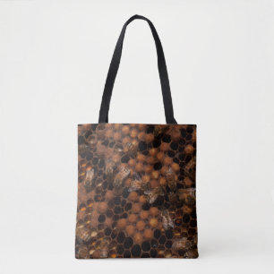 Honey Bees on a Honey Comb Tote Bag