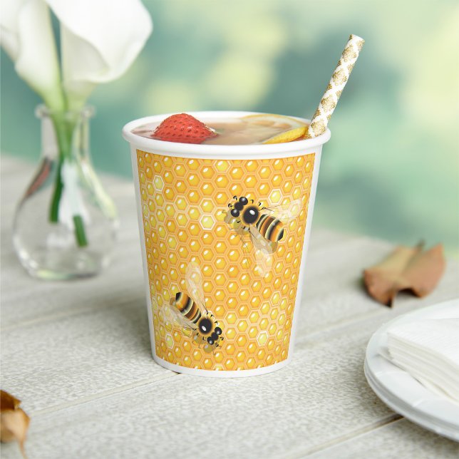 Honey Bees on Bright Honeycomb Pattern  Paper Cups (Creator Uploaded)