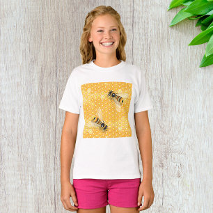 Honey Bees on Bright Honeycomb Pattern  T-Shirt