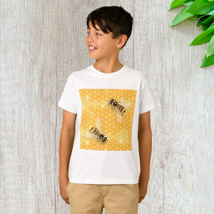 Honey Bees on Bright Honeycomb Pattern  T-Shirt