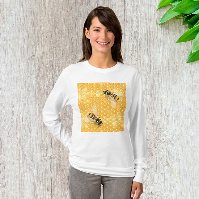 Honey Bees on Bright Honeycomb Pattern  T-Shirt (Creator Uploaded)