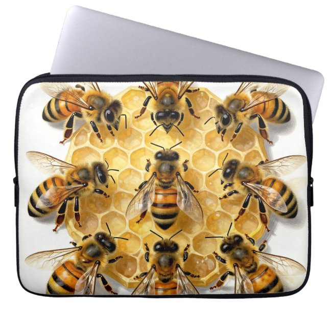 Honey Bees on Hexagonal Honeycomb Circle Laptop Sleeve (Front)