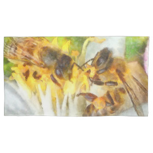 Honey Bees On Lemon Blossom Watercolor Art Pillowcase