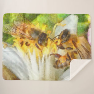 Honey Bees On Lemon Blossom Watercolor Art Sherpa Blanket