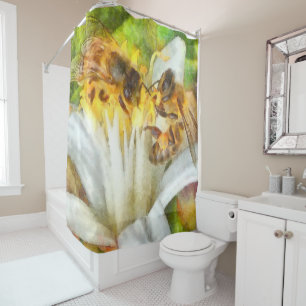 Honey Bees On Lemon Blossom Watercolor Art Shower Curtain