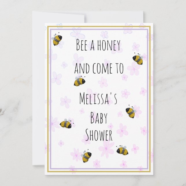 Honey Bees Pink and Blue Daisy Pattern Baby Shower Invitation (Front)