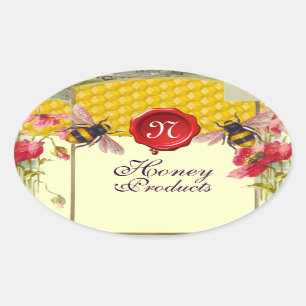 HONEY BEES,POPPIES,RED WAX SEAL BEEKEEPER MONOGRAM