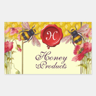 HONEY BEES,POPPIES,RED WAX SEAL BEEKEEPER MONOGRAM
