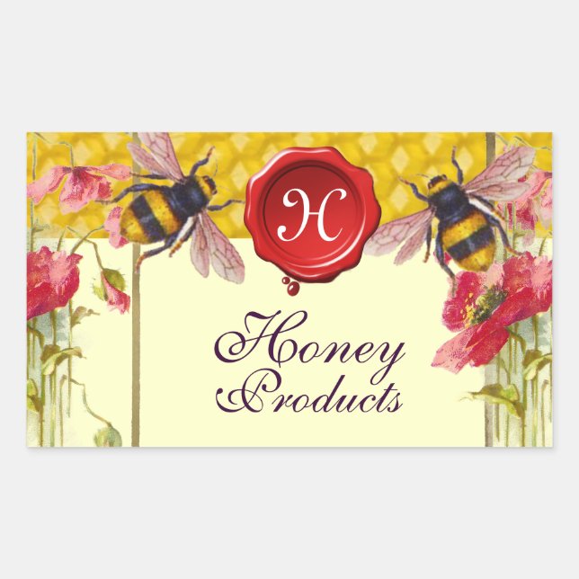 HONEY BEES,POPPIES,RED WAX SEAL BEEKEEPER MONOGRAM (Front)