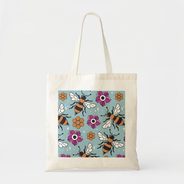 Honey bees, Save the bees, Bee pattern Tote Bag (Front)