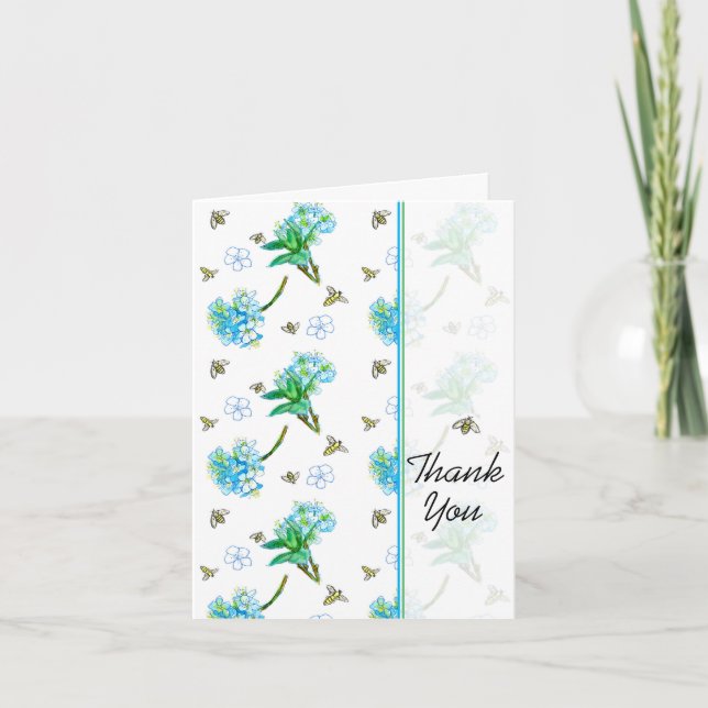 Honey Bees Watercolor Flowers Thank You Card (Front)