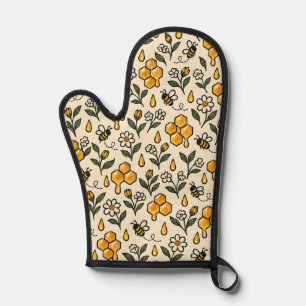 Honey Bees Wildflowers Rustic Cottage Pattern Oven Mitt