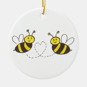 Honey Bees with Heart Ceramic Tree Decoration