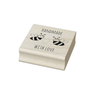 Honey Bees with Heart Handmade with Love Rubber Stamp