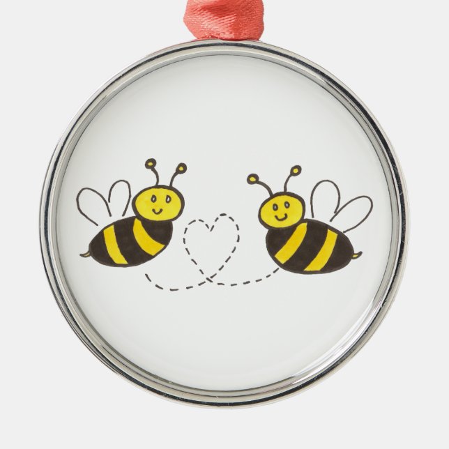 Honey Bees with Heart Metal Tree Decoration (Front)