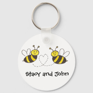 Honey Bees with Heart with Personalised Name Key Ring