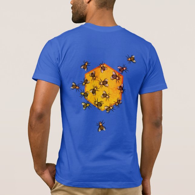 Honey bees with orange yellow hexagon drawing art T-Shirt (Back)