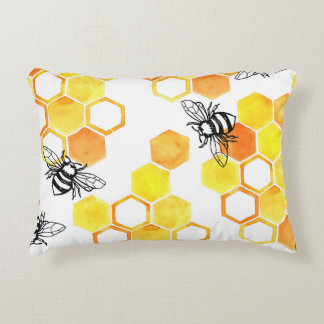 Honey Bees: Yellow Watercolor Pattern Decorative Cushion