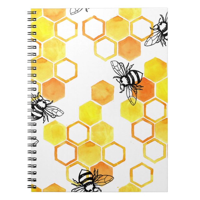 Honey Bees: Yellow Watercolor Pattern Notebook (Front)