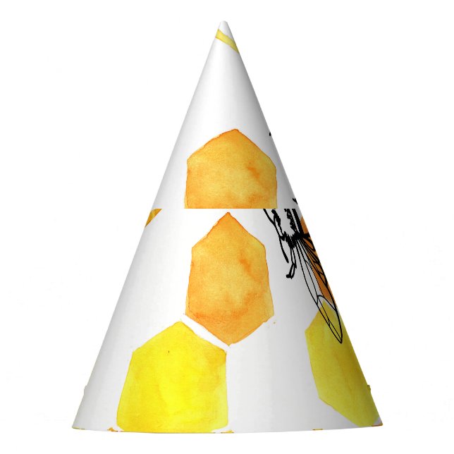 Honey Bees: Yellow Watercolor Pattern Party Hat (Front)