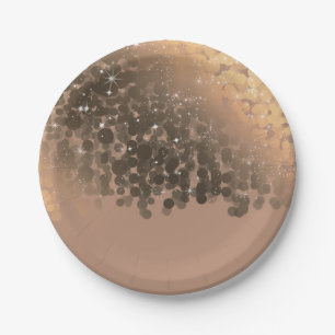 Honey Beige Champagne Golden Sparkle Lights Party Paper Plate