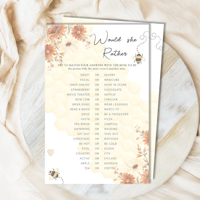 Honey Boho Wildflower Baby Shower Would She Rather (Creator Uploaded)