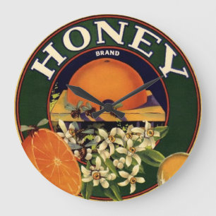 Honey Brand Citrus Crate Label Large Clock