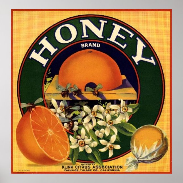 Honey Brand Citrus Crate Label Poster (Front)