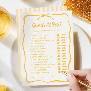 Honey Bridal Shower Guess Who Party Game Card