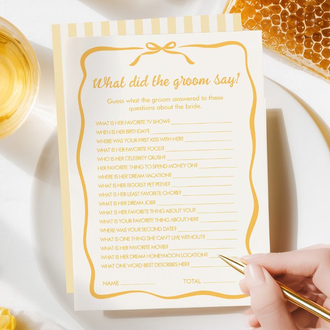 Honey Bridal Shower What did the Groom Say Game Card (Creator Uploaded)