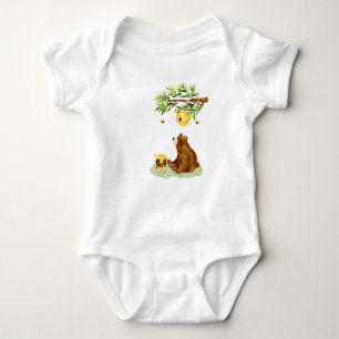Honey Brown Bear and Beehive  Baby Bodysuit