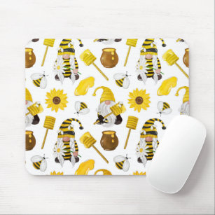 Honey Bumble bee gnomes pattern Mouse Pad