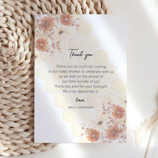 Honey Buzzy Boho Wildflower Girls Baby Shower Thank You Card (Creator Uploaded)