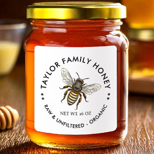 Honey canning label with honey bee