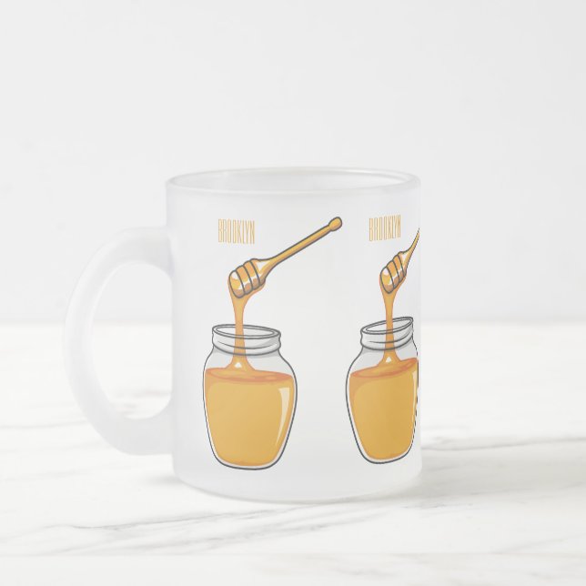Honey cartoon illustration  frosted glass coffee mug (Left)