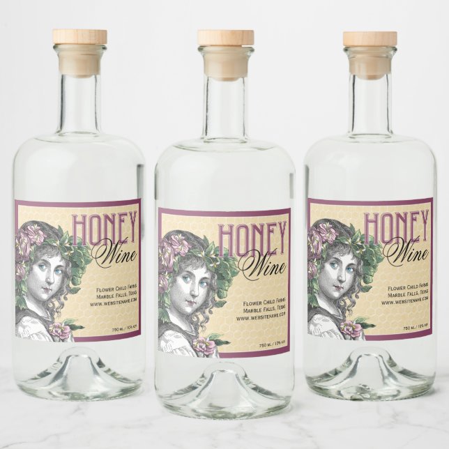 Honey Child Bees and Roses Liquor Bottle Label (Bottles)