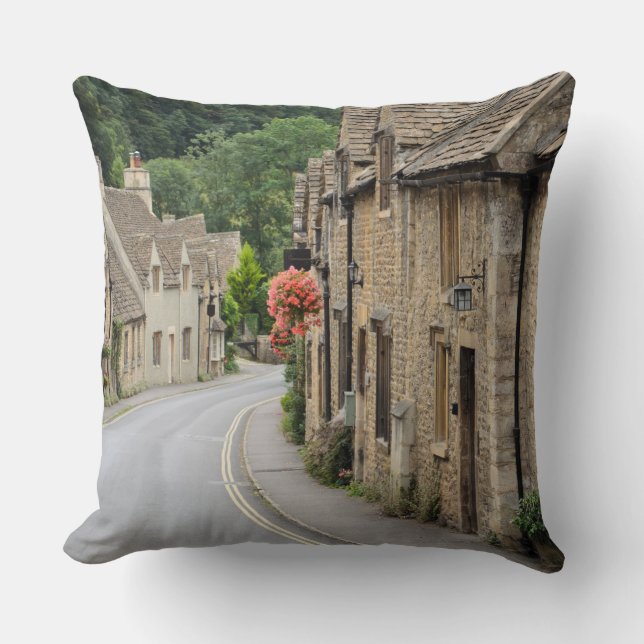 Honey coloured cottages in Castle Combe, UK pillow (Front)